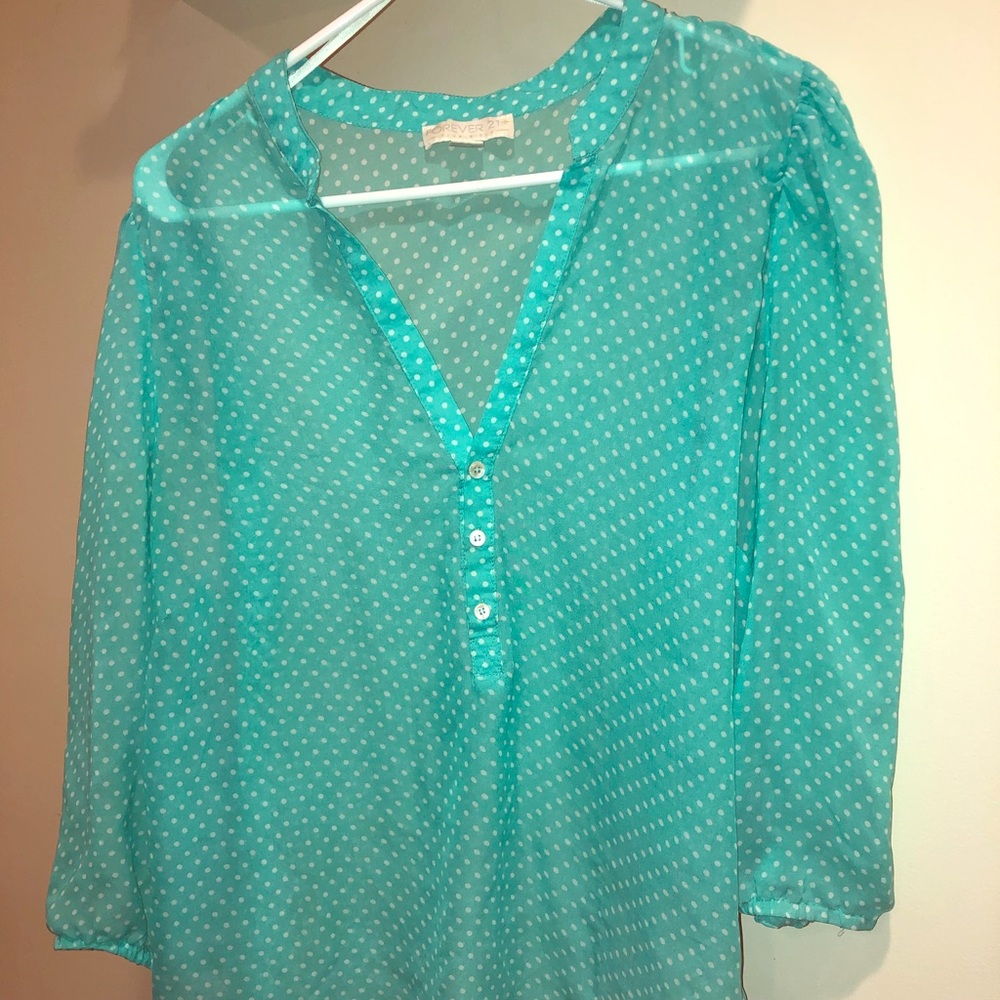 Forever 21 mint green and white polka dot blouse